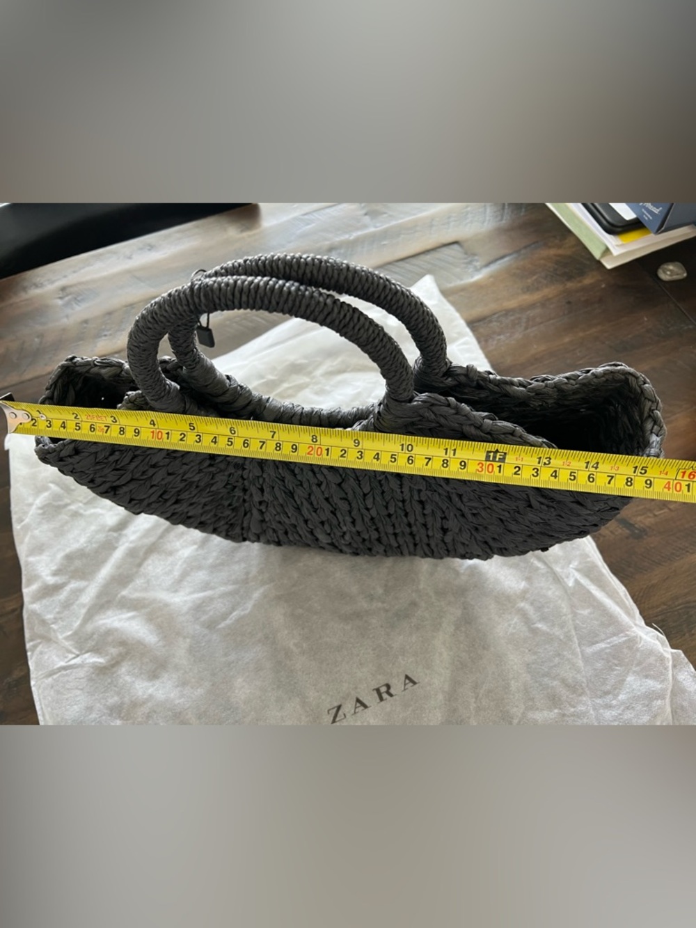 Zara Black Woven Crescent Tote with Round Handles - Picture 4 of 6